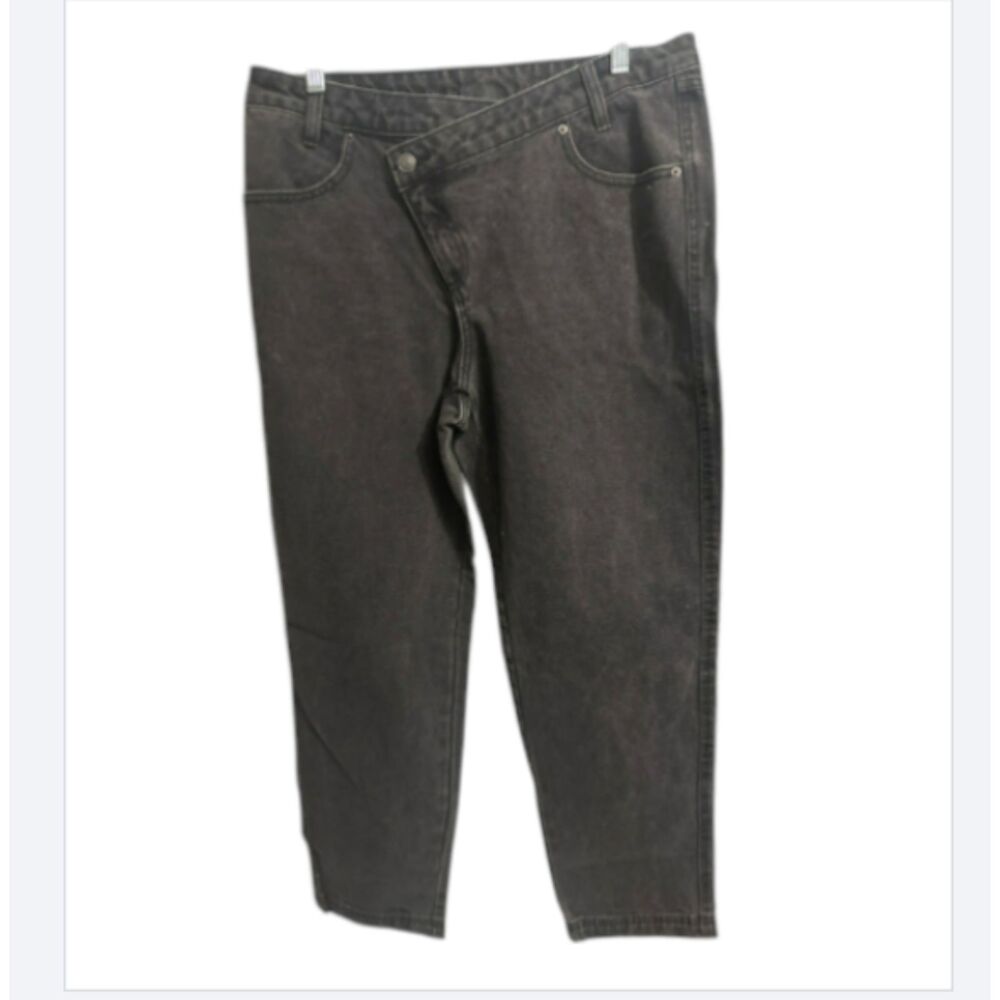 High-Rise Black Jeans | Asymmetrical Button | Straight Leg Denim